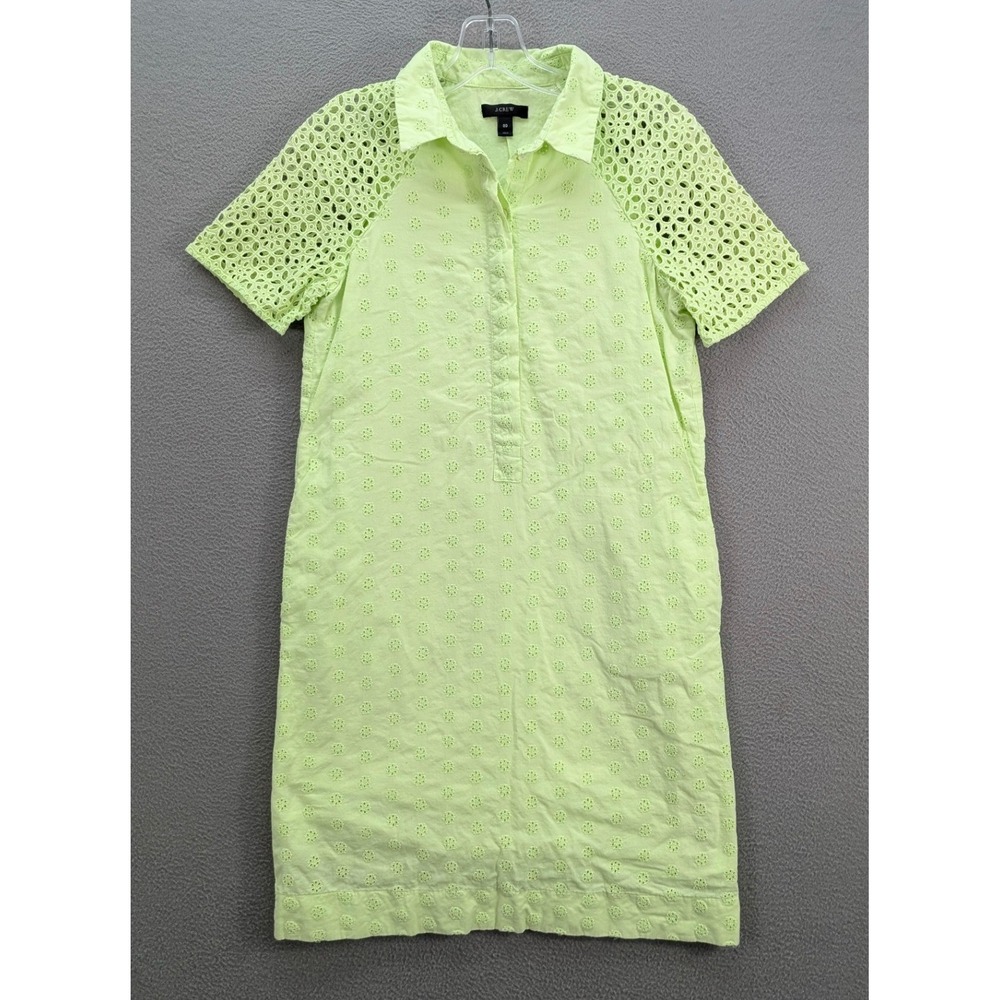 J.Crew Eyelet Shirt Dress Short‎ Sleeve Collared Casual Preppy Women's 00 Green - Picture 5 of 11